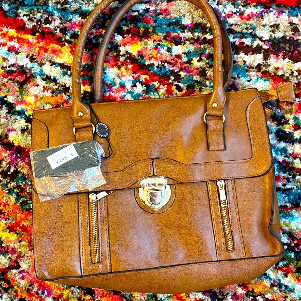 NWT TOPTEN Cognac/ Tan Top Handle Tote